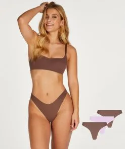 3er-Pack String Invisible Stripe Fishnet - Braun