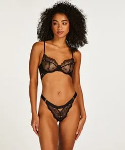 String Mit Hohem Beinausschnitt Violet - Schwarz