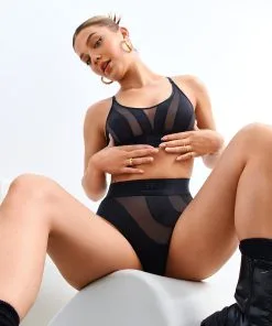 Mesh-Bralette Glossy - Schwarz